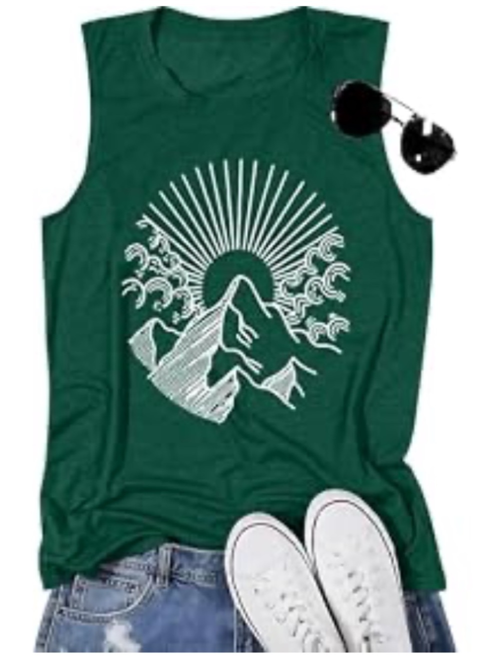 Women’s Forest Green Mountain Graphic Tank Top - Medium